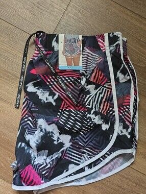 Calvin Klein Black, Pink & White Abstract Pattern Athletic Shorts